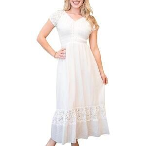 Anna-Kaci California White Cream Lace Cotton Blend Boho Sleeve Maxi Dress XL